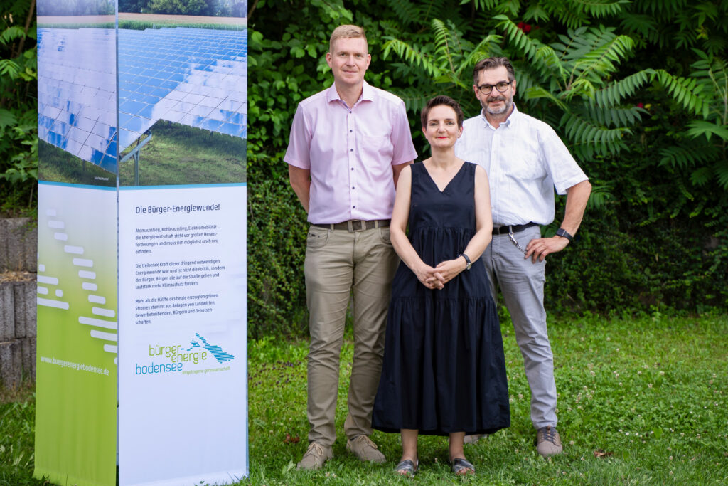 Der amtierende Vorstand der Bürger-Energie Bodensee: Markus Demmer, Anne Storm, Andreas Klatt (v.l.n.r.)